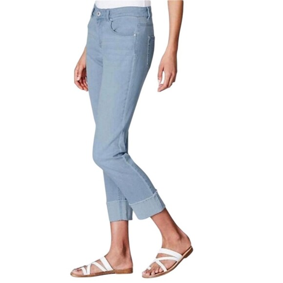 J.Jill Denim Authentic Fit Cropped Jeans Light Blue Cuffed Frayed Hem Stretch 10 - Picture 1 of 12